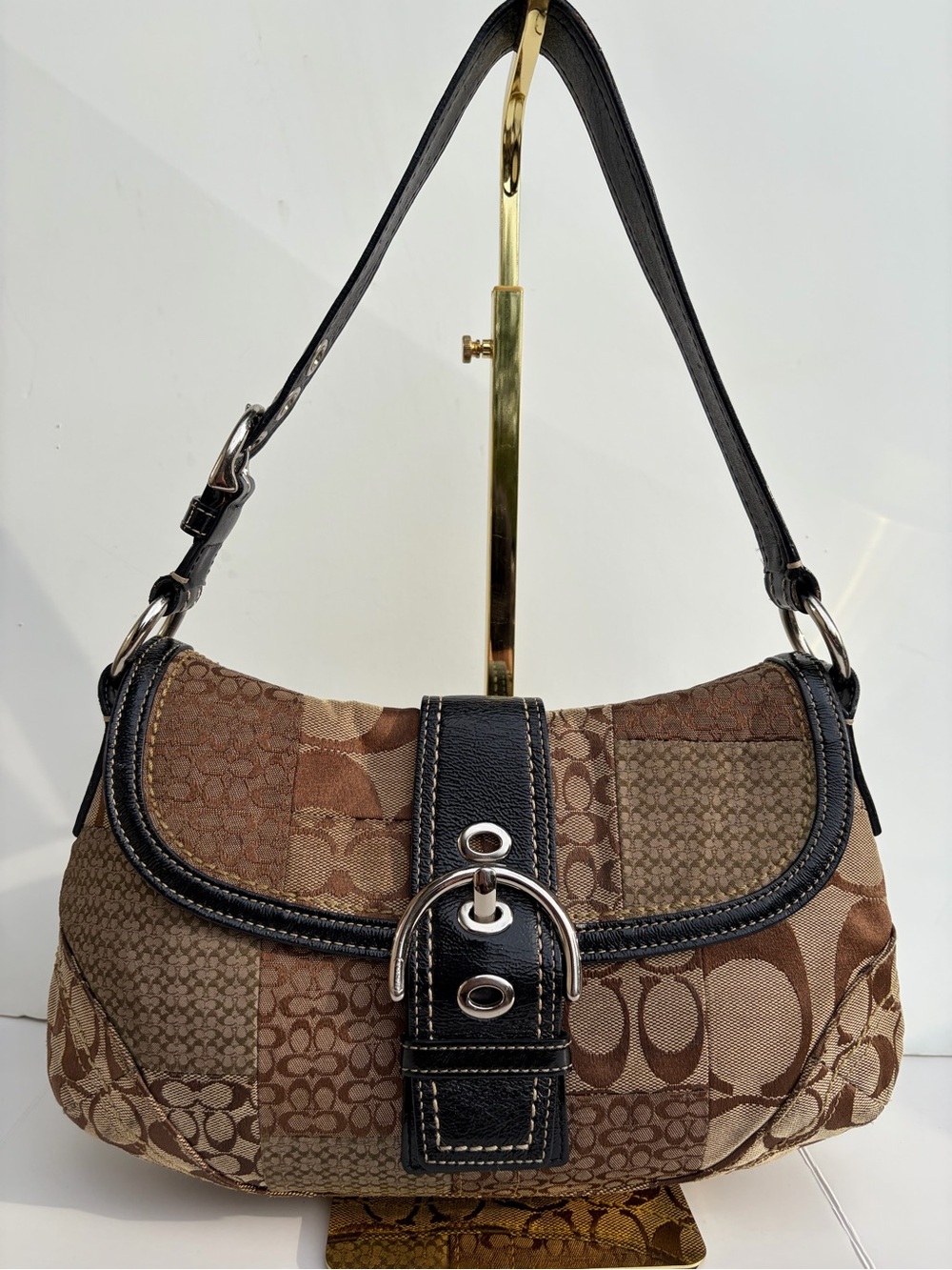 COACH Vintage Soho Brown Signature C Canvas Patchwork Hobo Bag 11371 Y2K